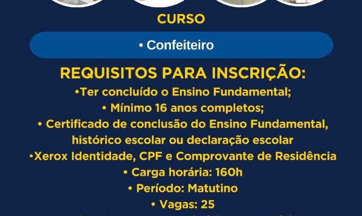 O Programa do Pacto Pela Paz em parceria com o SENAI iniciará de forma gratuita Curso de Confeiteiro