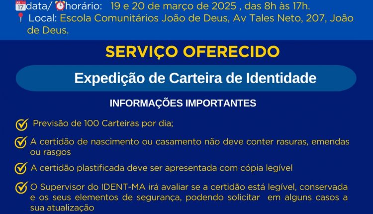 PACTO PELA PAZ, IDENT DA PERÍCIA OFICIAL E CONSELHO COMUNITÁRIO PELA PAZ DO JOÃO DE DEUS REALIZAM AÇÃO SOCIAL PARA EXPEDIÇÃO DE CARTEIRA DE IDENTIDADE NACIONAL