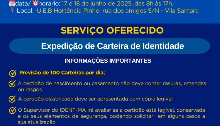 AÇÃO SOCIAL DO PACTO PELA PAZ E CONSELHO COMUNITÁRIO PELA PAZ DA BR 135, NA VILA SAMARA, EM SAÕ LUIS-MA, LEVA EMISSÃO GRATUITA DE CARTEIRAS DE IDENTIDADE POR MEIO DO INSTITUTO DE IDENTIFICAÇÃO DA PERÍCIA OFICIAL